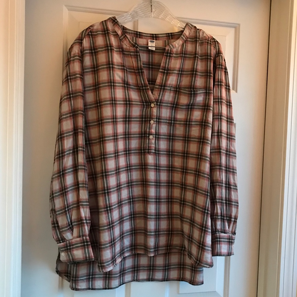 Pink and Olive Plaid Shirt! Beautiful top!